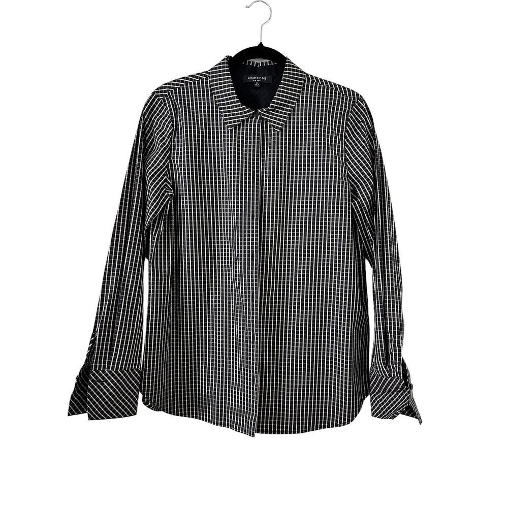 LAFAYETTE‎ 148 NEW YORK Black White Checkered Long Sleeve  Womens M